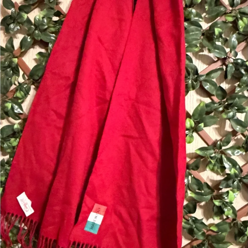 Century 21 Cashmere Red Fringe Scarf Flawed Beauty